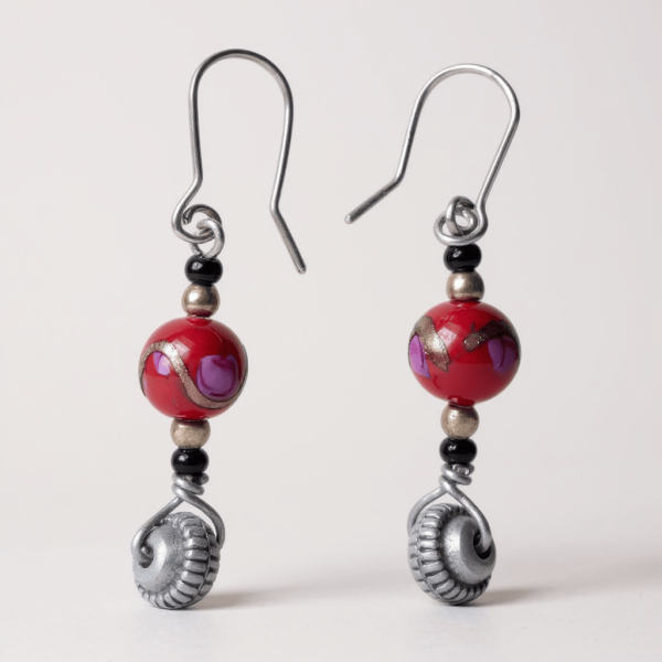 Maroon Glazed Patterned Beads