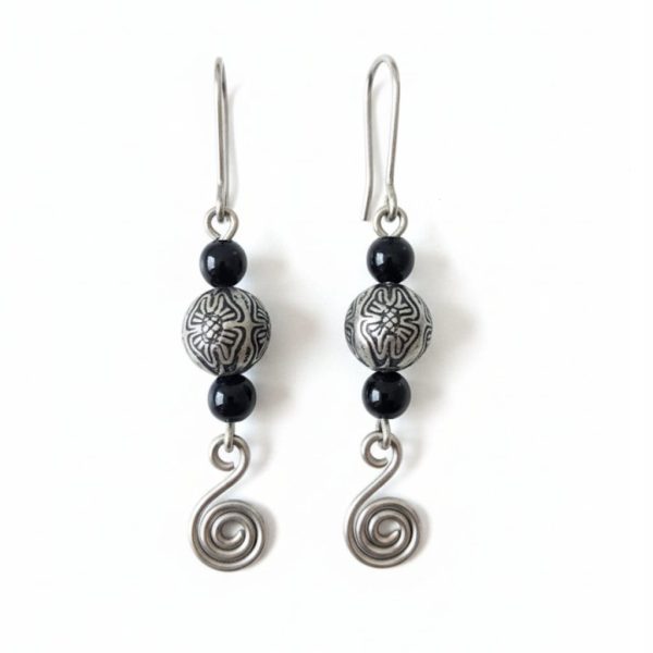 Silver & Black Pattern Onyx Beads