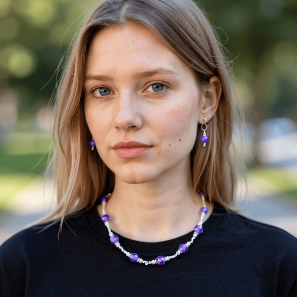 Amethyst Crystal Necklace & Earring Set